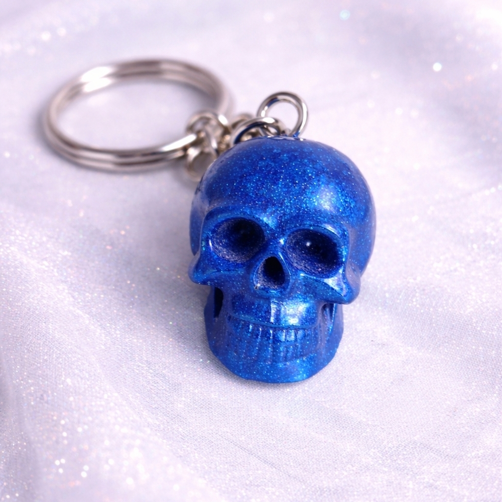 Handmade Blue Skull Head  Keychain